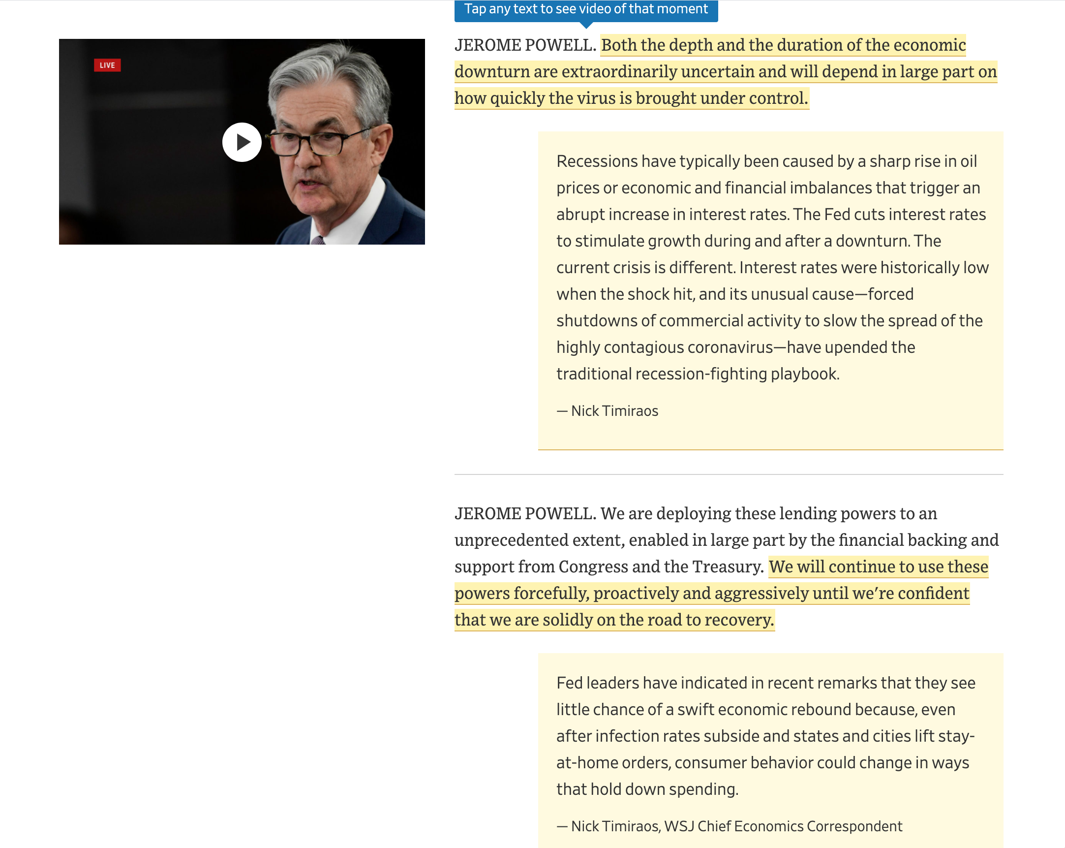 A new annotated interactive transcription story format. Clicking on a word jumps to the corresponding point in the video.